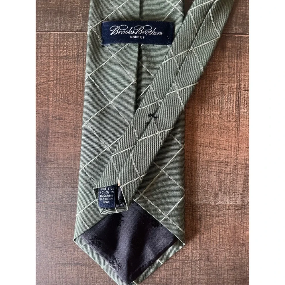 Brooks Brothers Makers Silk Tie Green Windowpane Check England Fabric‎ USA Made